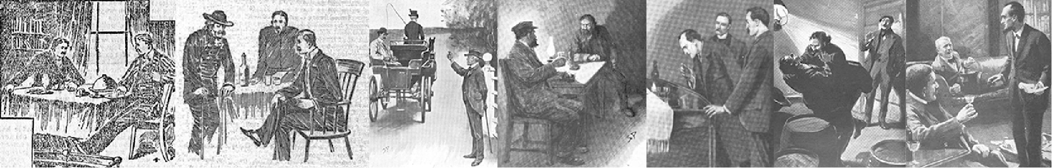 series of images from Sherlock Holmes stories involving toast or drink